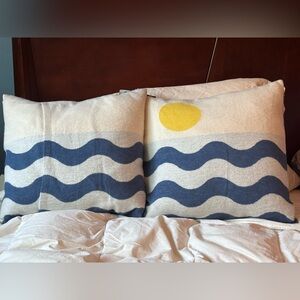 NWT Nautical Wave Accent Pillow- Blue and Yellow